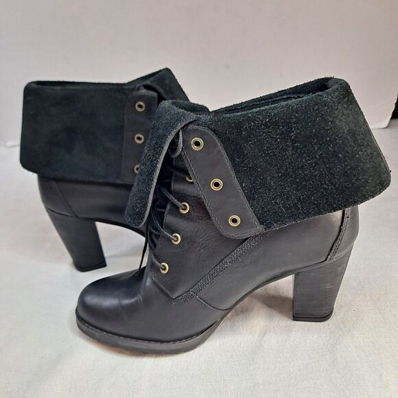 Timberline Stratham Heights Boots Fold Down Heeled 8622A Women 8 Black Leather - Picture 5 of 14